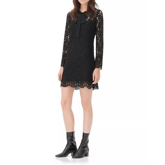 Sandro Paris Raoule Black Lace Tie Neck Cocktail Dress 3 40 L - Picture 1 of 12